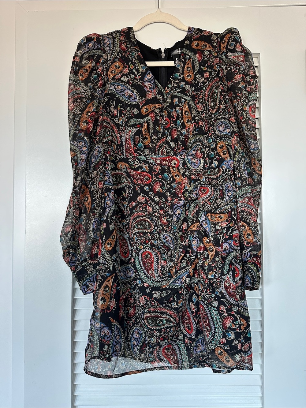 Aqua Black Multi Paisley Long-Sleeve Dress